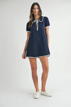 Load image into Gallery viewer, Ruffle Trimmed Collar Fine Knit Mini Dress For Women – Ruffle Mini Dress, Fine Knit Dress, Collar Dress, Feminine Mini Dress, Chic Knit Dress
