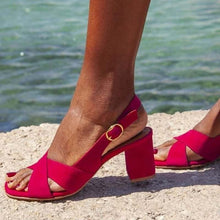 Load image into Gallery viewer, Women's Open-Toe High Heel Sandals | Buckle Strap Minimalist Heels in Red &amp; Blue | Sizes 34–43
