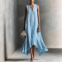 Load image into Gallery viewer, Women's Deep V-Neck Sleeveless Asymmetrical Maxi Dress – Patchwork
