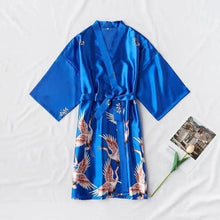 Load image into Gallery viewer, Fashion Blue Floral Bird Print Stylish Bathrobes Modern Comfortable Design Silk Soft Sleepwear For Women
