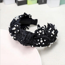Load image into Gallery viewer, Fashion Girls Pearl Hairband White Black Lace Headband Women Artificial Pearls Hair Hoop Middle Knot Hair Accessories Gorgeous Hair Accessories For Women
