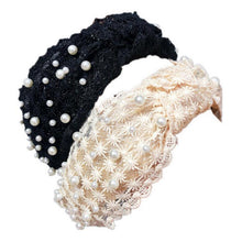 Load image into Gallery viewer, Fashion Girls Pearl Hairband White Black Lace Headband Women Artificial Pearls Hair Hoop Middle Knot Hair Accessories Gorgeous Hair Accessories For Women
