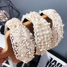 Load image into Gallery viewer, Fashion Girls Pearl Hairband White Black Lace Headband Women Artificial Pearls Hair Hoop Middle Knot Hair Accessories Gorgeous Hair Accessories For Women
