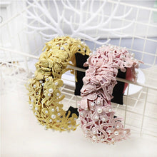 Load image into Gallery viewer, Fashion Girls Pearl Hairband White Black Lace Headband Women Artificial Pearls Hair Hoop Middle Knot Hair Accessories Gorgeous Hair Accessories For Women

