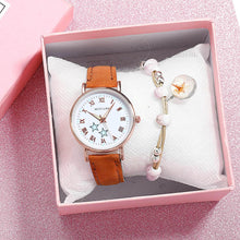 Load image into Gallery viewer, Fashion Girls Quartz Watches Bracelet Set Luminous Dial Watch Women Casual Leather Female Wrist Watch Leather Band Thin Minimalist Casual Simple Dress Quartz Analog Watch
