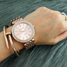 Load image into Gallery viewer, Fashion Luxury Silver Watch Women Watches Rhinestone Womens Watches Stainless Steel Watch And Bracelet Set For Women Rose Gold Rhinestone Wrist Watch With Bangles Mother Bracelet Watches
