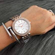 Load image into Gallery viewer, Fashion Luxury Silver Watch Women Watches Rhinestone Womens Watches Stainless Steel Watch And Bracelet Set For Women Rose Gold Rhinestone Wrist Watch With Bangles Mother Bracelet Watches
