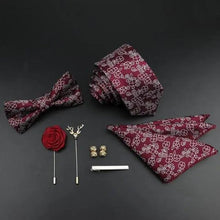 Load image into Gallery viewer, Fashion Red Business Necktie Matching Bowtie Flower Vintage Design Set For Men Self-Tie Bow Tie And Pocket Square Classic Business Tuxedo Wedding Bowties Handkerchief Set Men Necktie And Pocket Square Set
