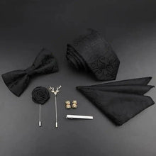 Load image into Gallery viewer, Fashion Red Business Necktie Matching Bowtie Flower Vintage Design Set For Men Self-Tie Bow Tie And Pocket Square Classic Business Tuxedo Wedding Bowties Handkerchief Set Men Necktie And Pocket Square Set
