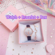 Load image into Gallery viewer, Fashion Set Bracelet Watch Leather Strap Watch Cute Cat Dial Girl Watch Children Quartz Watch Couple Watch Gift Set Valentines Romantic Lovers Watch For Man Woman Leather Strap

