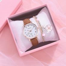 Load image into Gallery viewer, Fashion Set Watch Casual All-Match Leather Strap Student Watch Luminous Five-Pointed Star Dial Childrens Luminous Watch Women Casual Leather Female Wrist Watch Leather Band Quartz Watch
