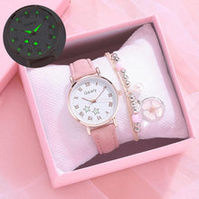 Load image into Gallery viewer, Fashion Set Watch Casual All-Match Leather Strap Student Watch Luminous Five-Pointed Star Dial Childrens Luminous Watch Women Casual Leather Female Wrist Watch Leather Band Quartz Watch
