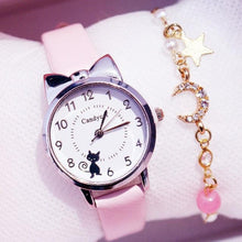 Load image into Gallery viewer, Fashion Student Girl Watch Cute Little Cat Watch Kids Children Quartz Watch Unisex Wrist Watches Stainless Steel Dial Leather Strap Watches Quartz Fashion Simple Cute Watches For Women
