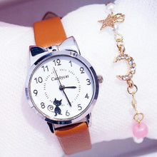 Load image into Gallery viewer, Fashion Student Girl Watch Cute Little Cat Watch Kids Children Quartz Watch Unisex Wrist Watches Stainless Steel Dial Leather Strap Watches Quartz Fashion Simple Cute Watches For Women
