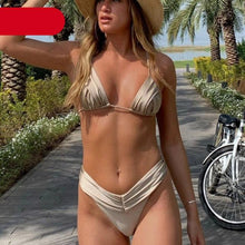 Load image into Gallery viewer, Fashion Swimwear Women Bikini Sets Women Lace Up Two Piece String Bikinis Beach Swimsuit Triangle Bathing Suit Side Tie Swimwear String Swimming Suit For Women Bathing Suit Micro Halter String Triangle Bikini
