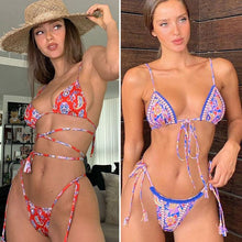 Load image into Gallery viewer, Fashion Swimwear Women Bikini Sets Women Lace Up Two Piece String Bikinis Beach Swimsuit Triangle Bathing Suit Side Tie Swimwear String Swimming Suit For Women Bathing Suit Micro Halter String Triangle Bikini
