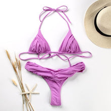Load image into Gallery viewer, Fashion Swimwear Women Bikini Sets Women Lace Up Two Piece String Bikinis Beach Swimsuit Triangle Bathing Suit Side Tie Swimwear String Swimming Suit For Women Bathing Suit Micro Halter String Triangle Bikini
