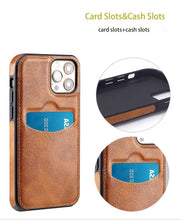 Load image into Gallery viewer, Fashion Wallet Card Holder Back Cover For iPhone 13 Pro Max 12 Mini 11 Xr X Xs 14 Pro Max Luxury PU Leather Case Genuine Leather iPhone Cover For Men Stylish Slim Design
