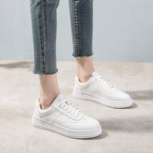 Load image into Gallery viewer, Fashion White Split Leather Women Sneakers White Lace Up Women Casual Shoe Luxury Leather Womens Sneakers Spring Casual Women Fashion Flat Sneakers
