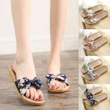 Load image into Gallery viewer, Fashion Woman Beach Floral Pattern Butterfly Knot Slippers Unique Flat Flip Flops Design For Women Outdoor Home Slippers
