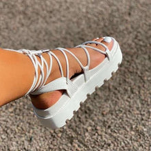 Load image into Gallery viewer, Fashion Woman White Sandal Shoes Lace Up Platform Shoe Women Cross Straps Boots Thick Bottom Sandals Summer Sandals Adjustable Crossed Strappy Comfy Casual Outdoor Party Sandal
