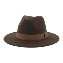 Load image into Gallery viewer, Fashionable Fedora Hats Women Wide Brim Dress Caps  Women's Fedora Hats Elegant Wide Brim Fedora Hat  Wedding Men Hat Warm Retro Style Belt 56-58cm
