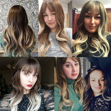 Load image into Gallery viewer, Fashionable Long Wavy Synthetic Wigs Brown to Blonde Ombre with Bangs Fake Hair for Women Daily Cosplay Party Heat Resistant Wigs For Black Women Gifts for Girlfriends
