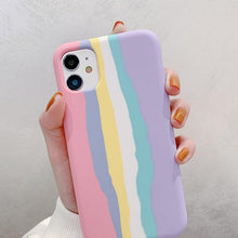 Load image into Gallery viewer, Fashionable Rainbow Silicone Luxury Case For iPhone 11 12 13 14 Pro Max XR X XS 7 8 Plus Mini Soft Shockproof Cover Creative Cute Rainbow Pink Stripe Line Soft Silicone Case
