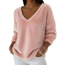 Load image into Gallery viewer, Women’s Plush V Neck Drop Shoulder Pullover Sweater
