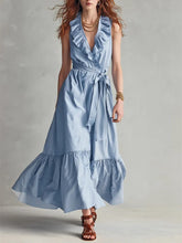 Load image into Gallery viewer, Women's V-Neck Sleeveless Lace-Up Panelled Maxi Dress – Wide Flare
