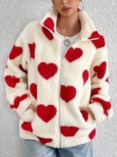 Load image into Gallery viewer, Cute Heart Zip Up Drop Shoulder Furry Jacket Cozy &amp; Trendy Cold-Weather Essential Warm Soft Winter Jacket For Your Girl
