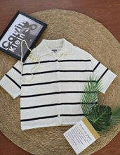 Load image into Gallery viewer, Women’s Knit Button Cardigan with Striped Short Sleeves
