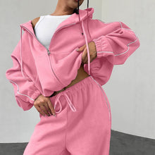 Load image into Gallery viewer, Women's Oversized Cropped Zip-Through Hoodie &amp; Wide-Leg Sweatpants Set

