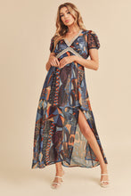Load image into Gallery viewer, Lace Detail Slit Geometric Print Short Sleeve Comfortable Maxi Dress For Women, Elegant Lace, Alluring Slit, Sophisticated Geometric Print for Casual &amp; Dressy Occasions
