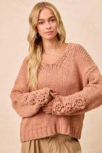 Load image into Gallery viewer, BiBi Chunky Knit Sweater with Flower Detail Sleeves
