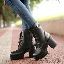 Load image into Gallery viewer, Women’s Chunky Heel PU Martin Boots | Large Size High Heel Boots
