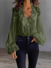 Load image into Gallery viewer, Lace-Panel Puff Sleeve Pleated Ruffle Shirt | Ballet Style
