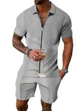 Load image into Gallery viewer, Men's Plus Size Zip Up Short Sleeve Top and Shorts Set
