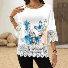 Load image into Gallery viewer, Printed Patchwork Three-Quarter Sleeve Top – Women's Loose Fit Pullover
