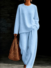 Load image into Gallery viewer, Women's Waffle Knit Oversized Crew-Neck Pullover &amp; Relaxed Wide-Leg Trouser Lounge Co-ord Set
