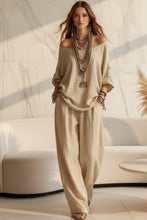 Load image into Gallery viewer, Women's Oversized Batwing Sleeve V-Neck Top &amp; Barrel Wide-Leg Pants Boho Set
