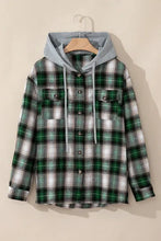 Load image into Gallery viewer, Dark Green Drawstring Pocketed Plaid Hooded Jacket Cozy &amp; Trendy Checkered Outerwear For All Seasons
