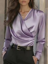 Load image into Gallery viewer, Women's Elegant Cross V-Neck Blouse, Ruffle Detail Button Accent Office Shirt
