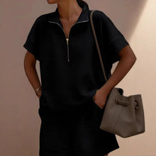 Load image into Gallery viewer, Women's Solid Color Sweatshirt Set – Casual 2-Piece Short Top &amp; Pants
