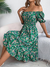 Load image into Gallery viewer, Ruffled Hem Floral Puff Sleeve Dress

