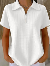 Load image into Gallery viewer, Drop Shoulder Half-Zip Waffle Knit Top – 3/4 Sleeve Pullover
