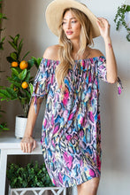 Load image into Gallery viewer, Full Size Off Shoulder Snake Mini Summer Dress – Bold Snake Print Dress, Fluttering Trendy Off Shoulder Dress, Edgy Snake Mini Dress, Statement Mini Dress, Chic Off Shoulder Dress, Sexy Snake Print Dress, Fashion Forward Mini Dress
