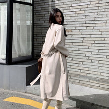 Load image into Gallery viewer, Women's Long PU Leather Jacket | Polo Collar Lace Detail Coat
