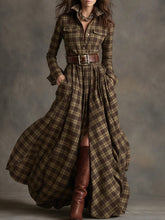 Load image into Gallery viewer, Women's Plus Size Plaid Print Long Sleeve Shirt Dress with Pockets
