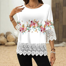 Load image into Gallery viewer, Printed Patchwork Three-Quarter Sleeve Top – Women's Loose Fit Pullover
